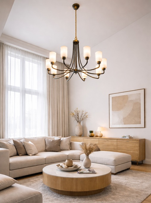 żyrandol LED do wysokiego salonu