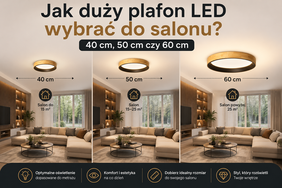 plafon LED z pilotem do salonu 50 cm 60 cm i nowoczesne ringi