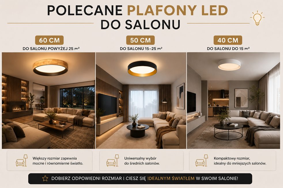 polecane plafony LED do salonu 40 cm 50 cm 60 cm